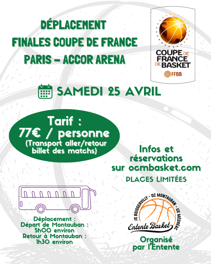 Déplacement Finales Coupe de France 2026 à Paris - Samedi 25 avril